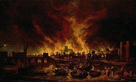Questa stampa, dai toni apocalittici, illustra il grande incendio del 1666.